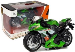 Motocykl z Naciągiem i Dźwiękiem 1:14 Zielony Import LEANToys