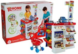 Zabawkowy Market z Wózkiem Kasa Fiskalna Skaner Artykuły Spożywcze Zakupy Import LEANToys