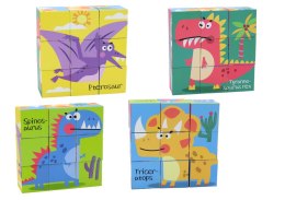 Edukacyjne Puzzle 6w1 Klocki Układanka Kostki 6 Obrazków Dinozaury 9 El. LEAN Toys